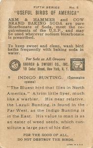 1933 Church & Dwight Useful Birds of America Fifth Series (J9-1) #5 Indigo Bunting Back