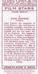 1989 Card Collectors Society 1938 Film Stars Third Series (reprint) #2 June Duprez Back