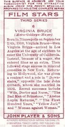1989 Card Collectors Society 1938 Film Stars Third Series (reprint) #6 Virginia Bruce Back
