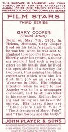 1989 Card Collectors Society 1938 Film Stars Third Series (reprint) #8 Gary Cooper Back