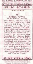 1989 Card Collectors Society 1938 Film Stars Third Series (reprint) #15 Errol Flynn Back