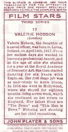 1989 Card Collectors Society 1938 Film Stars Third Series (reprint) #17 Valerie Hobson Back