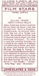 1989 Card Collectors Society 1938 Film Stars Third Series (reprint) #19 Allan Jones Back