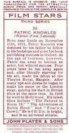 1989 Card Collectors Society 1938 Film Stars Third Series (reprint) #20 Patric Knowles Back