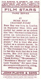 1989 Card Collectors Society 1938 Film Stars Third Series (reprint) #41 Rene Ray Back