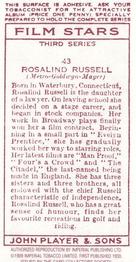 1989 Card Collectors Society 1938 Film Stars Third Series (reprint) #43 Rosalind Russell Back