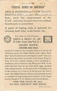 1938 Church & Dwight Useful Birds of America Tenth Series (J9-6) #13 Night Hawk Back