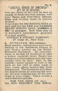 1915 Church & Dwight Useful Birds of America First Series (J5) #8 Nuthatch Back