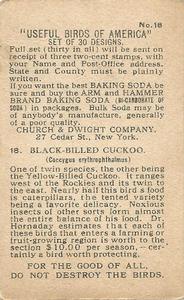 1915 Church & Dwight Useful Birds of America First Series (J5) #18 Black-billed Cuckoo Back