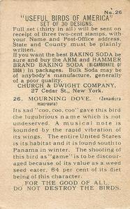 1915 Church & Dwight Useful Birds of America First Series (J5) #26 Mourning Dove Back