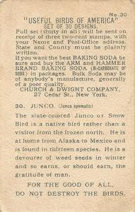 1915 Church & Dwight Useful Birds of America First Series (J5) #30 Junco Back