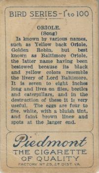 1910 American Tobacco Bird Series (T42) #NNO Baltimore Oriole Back