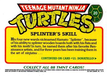 1989 Topps Teenage Mutant Ninja Turtles - Complete Collector's Edition #20 Splinter's Skill Back