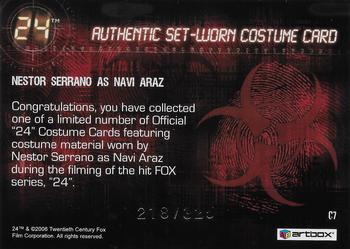 2006 ArtBox 24 Season 4 - Costume Memorabilia #C7 Navi Araz Back