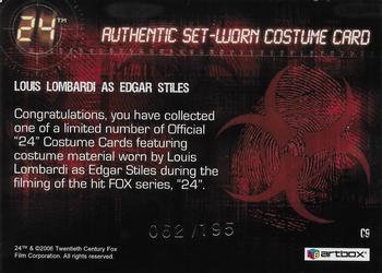 2006 ArtBox 24 Season 4 - Costume Memorabilia #C9 Edgar Stiles Back