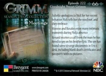 2015 Breygent Grimm Season 2 #66 Juliette apologizes to Nick for her recent behavior Back