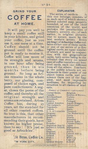 1889 Arbuckle's Coffee Principle Nations of the World (K3) #94 Australia Back