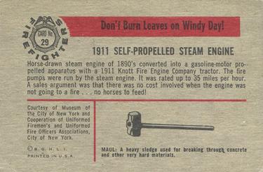 1953 Bowman Firefighters (R701-3) #29 1911 Self Propelled Steam Engine Back