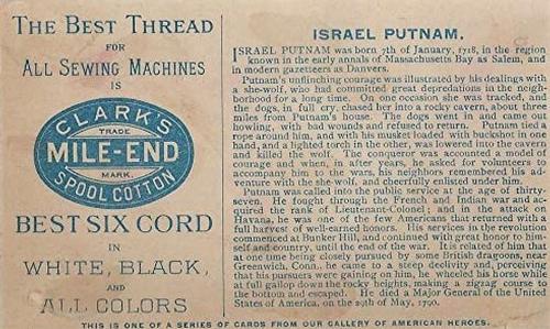 1894 Clark's Thread Gallery of American Heroes (H570) #NNO Israel Putnam Back