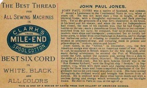 1894 Clark's Thread Gallery of American Heroes (H570) #NNO John Paul Jones Back