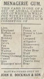 1910 Dockman & Son Menagerie Gum (E26) #NNO Gnu Back