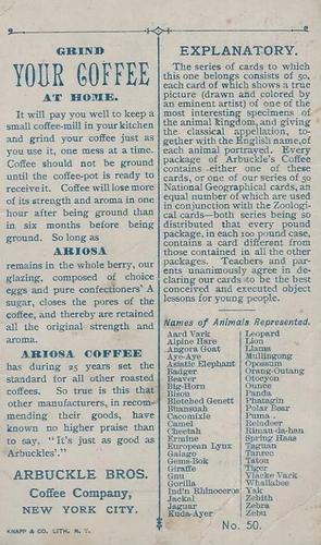 1890 Arbuckle's Coffee Animals (Zoological) (K1) #50 Llama Back