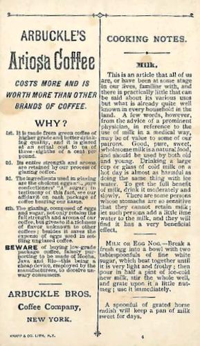 1889 Arbuckle's Coffee Cooking (K2) #4 Milk Back