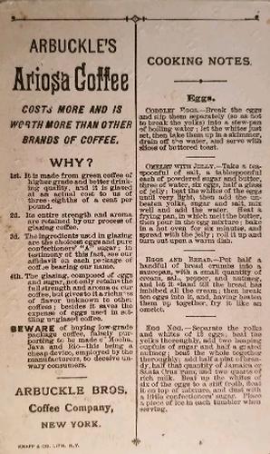 1889 Arbuckle's Coffee Cooking (K2) #5 Eggs Back