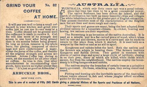 1893 Arbuckle's Coffee Sports and Pastimes of all Nations (K4) #32 Australia Back