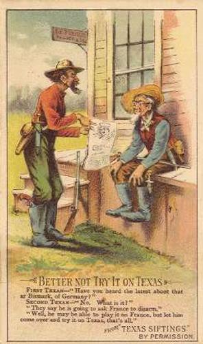 1888-89 Arbuckle's Coffee Illustrated Jokes (Satire) (K7) #75 Better Not Try it on Texas Front