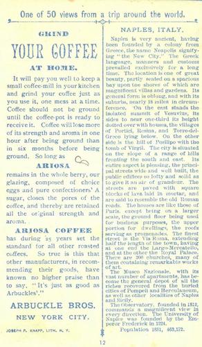 1891 Arbuckle's Coffee Views From a Trip Around the World (K8) #12 Naples, Italy Back