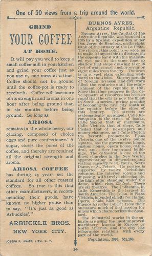 1891 Arbuckle's Coffee Views From a Trip Around the World (K8) #34 Buenos Ayres, Argentine Rep. Back