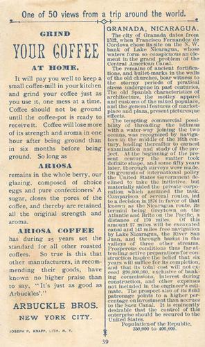 1891 Arbuckle's Coffee Views From a Trip Around the World (K8) #39 Grenada, Nicaragua Back