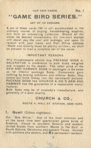 1904 Church & Co. Game Bird Series (J3) #1 Quail Back
