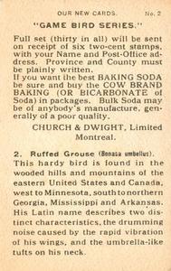1904 Church & Co. Game Bird Series (J3) #2 Ruffed Grouse Back
