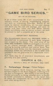 1904 Church & Co. Game Bird Series (J3) #7 Yellowlegs (Snipe) Back