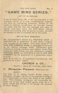 1904 Church & Co. Game Bird Series (J3) #11 Mongolian Pheasant Back