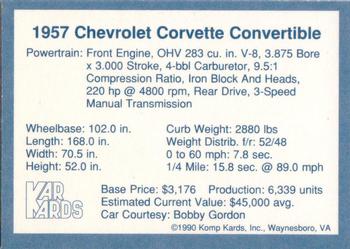1990 Komp Kards - Kar Kards #NNO 1957 Chevrolet Corvette Convertible Back