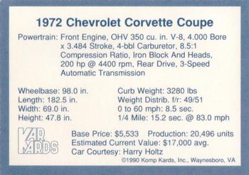 1990 Komp Kards - Kar Kards #NNO 1972 Chevrolet Corvette Coupe Back