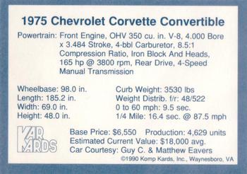 1990 Komp Kards - Kar Kards #NNO 1975 Chevrolet Corvette Convertible Back