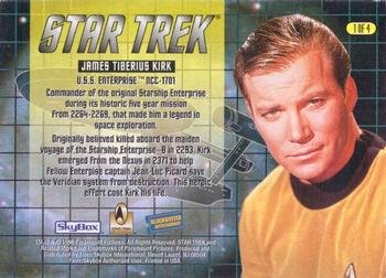 1996 Skybox Blockbuster Star Trek Captains 4-Pack #1 James T. Kirk Back