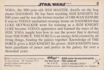 1984 Kellogg's Star Wars - Blue Border #6 Yoda Back