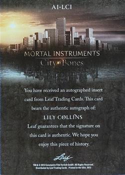2013 Leaf The Mortal Instruments: City of Bones - Autographs #A-LC1 Lily Collins Back