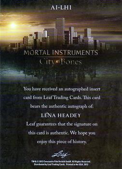 2013 Leaf The Mortal Instruments: City of Bones - Autographs #A-LH1 Lena Headey Back
