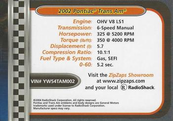2002-04 Radio Shack ZipZaps Micro RC #NNO 2002 Pontiac Trans Am Back