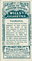 1900 Wills's Arms of the British Empire (C42) #39 Tasmania Back