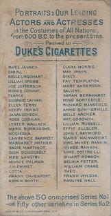 1889 Duke's Actors and Actresses (N70) #NNO Sadie Martinot Back