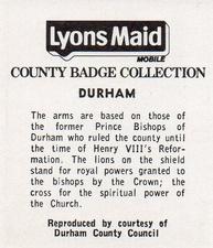1974 Lyons Maid County Badge Collection #NNO Durham Back