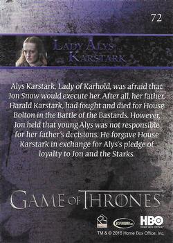 2018 Rittenhouse Game of Thrones Season 7 #72 Lady Alys Karstark Back