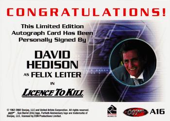 2002 Rittenhouse James Bond 40th Anniversary - Autographs #A16 David Hedison Back